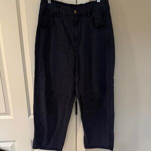 Women's Navy Cropped Barrel Pants